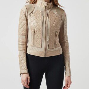 Blanco noir leather and mesh moto jacket